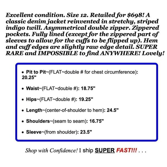 Lafayette 148 Sz 12 Blue Striped Moto Blazer Jacket l Full Zip Up Womens - Picture 12 of 12